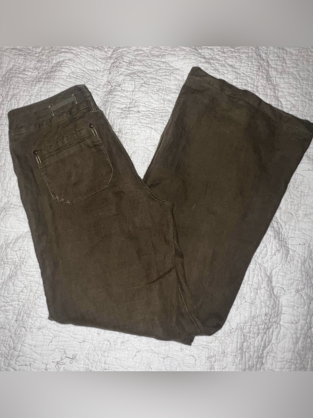 CAbi Wide Leg Drawstring Linen Pants - Dark Olive